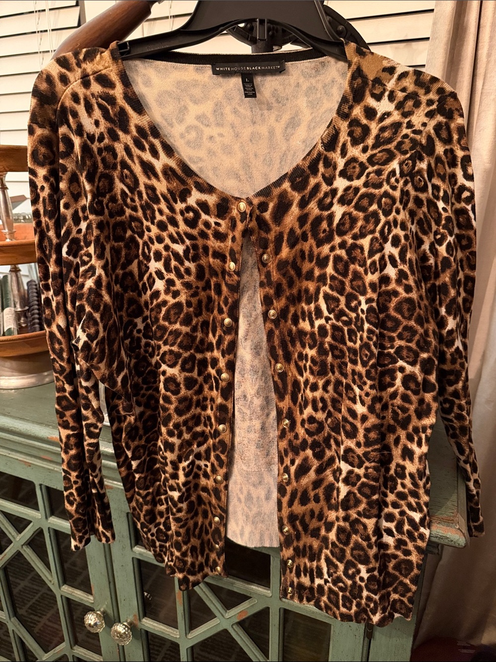 White House Black Market Leopard-Print Cardigan in Brown and Tan